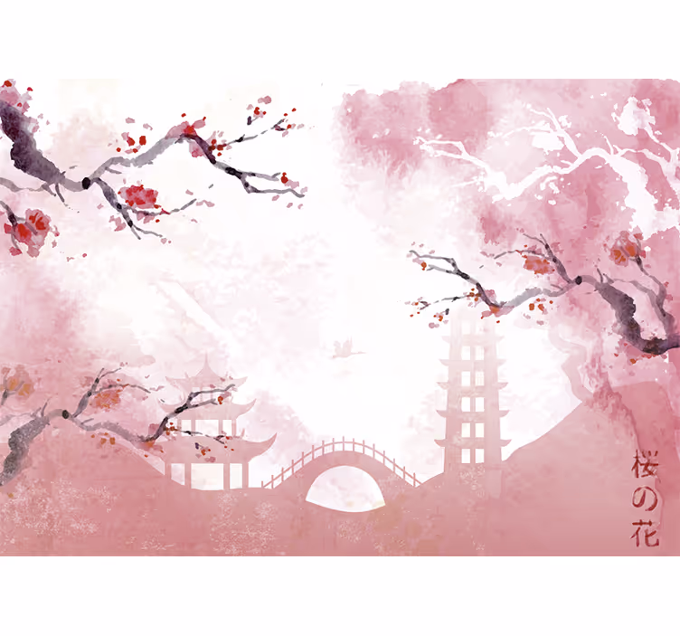 Japans fotobehang in roze en wit - TenStickers