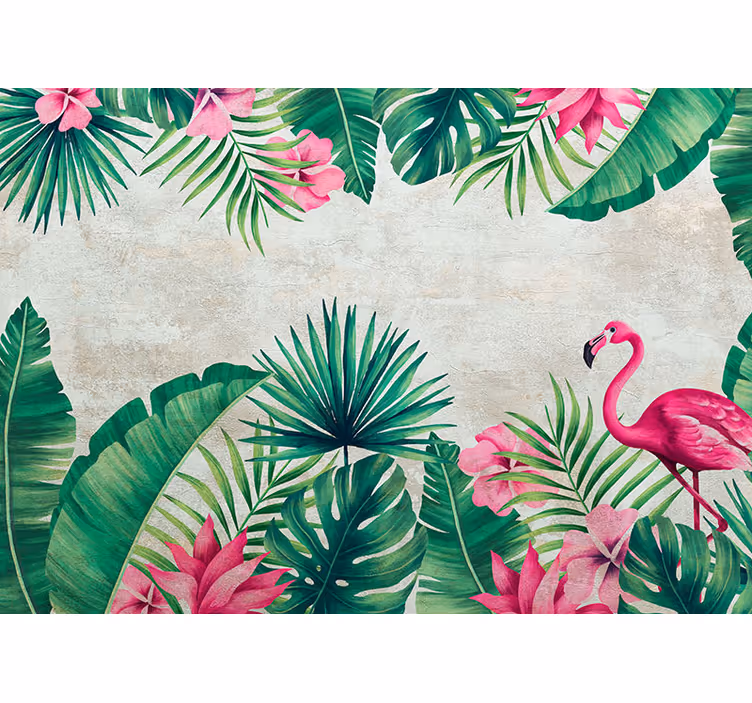 Fotobehang bloemen tropische flora flamingo - TenStickers