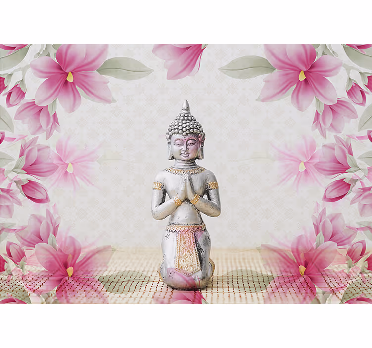 Fotobehang boeddha roze bloemen - TenStickers