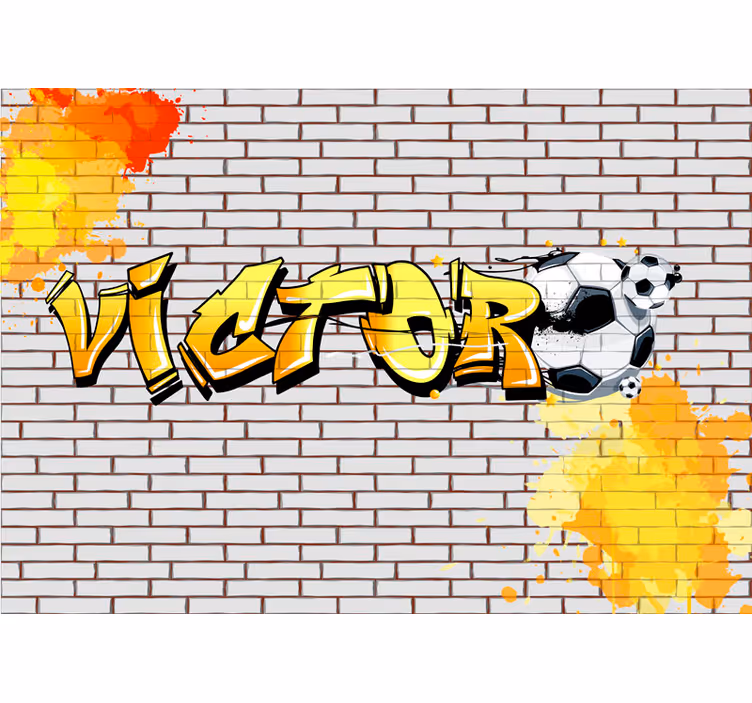 Voetbal op maat baksteen ontwerp Fotobehang graffiti - TenStickers