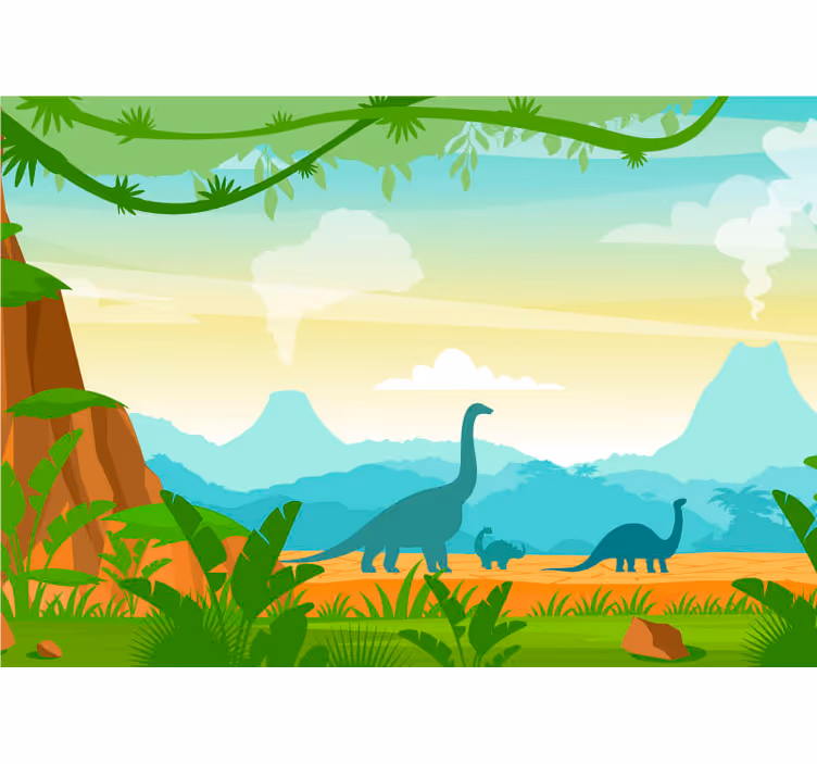 Foto behang jungle dinosaurussen in de jungle - TenStickers
