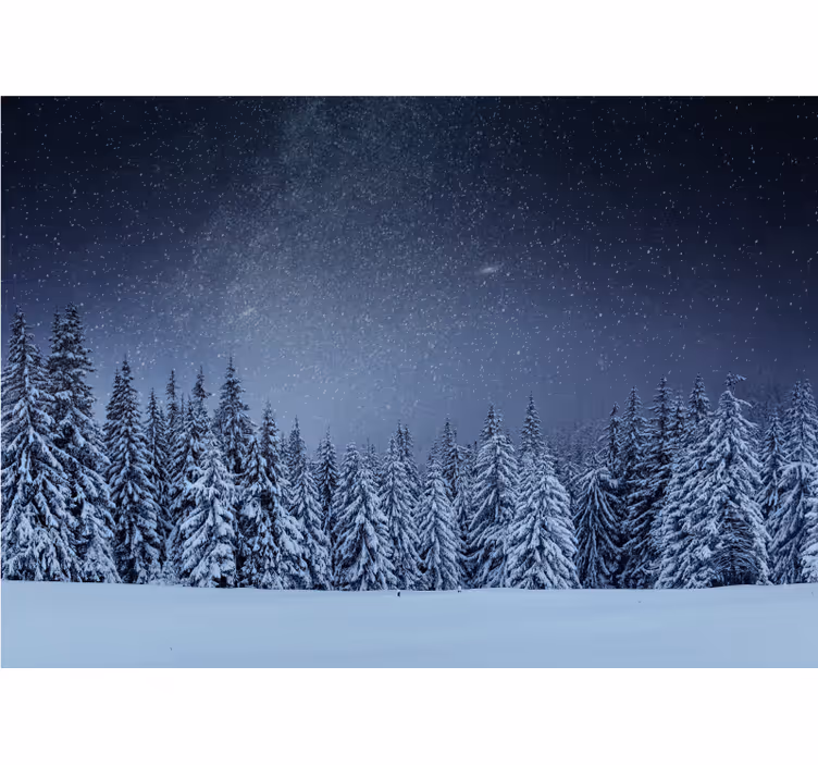 Besneeuwd dennenlandschap fotobehang natuur - TenStickers