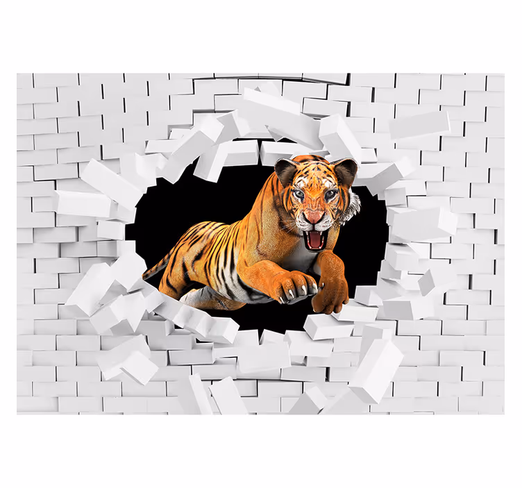 Springende tijger foto behang dieren - TenStickers