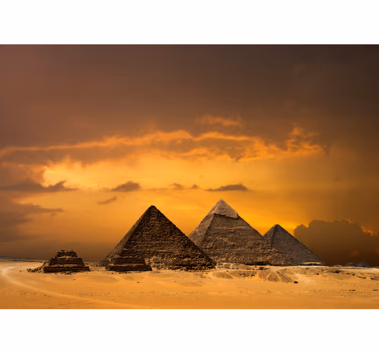 Egyptische piramides zonsondergang fotobehang stad - TenStickers