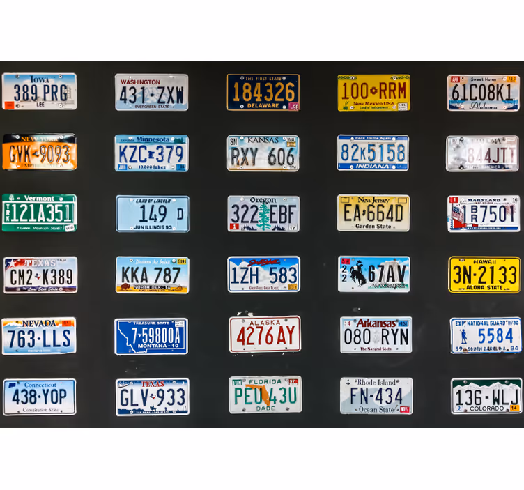 Fotobehang voertuigen kleurrijke kentekenplaten - TenStickers