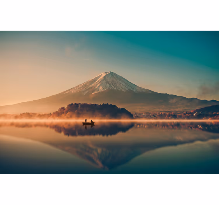 Weerspiegeling van de berg fuji fototapet landschap - TenStickers