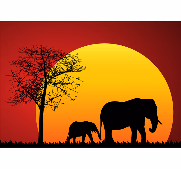 Olifanten tijdens de schemering foto behang dieren - TenStickers