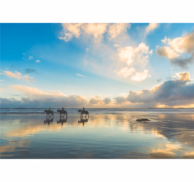 Fototapet landschap paardrijders aan zee - TenStickers