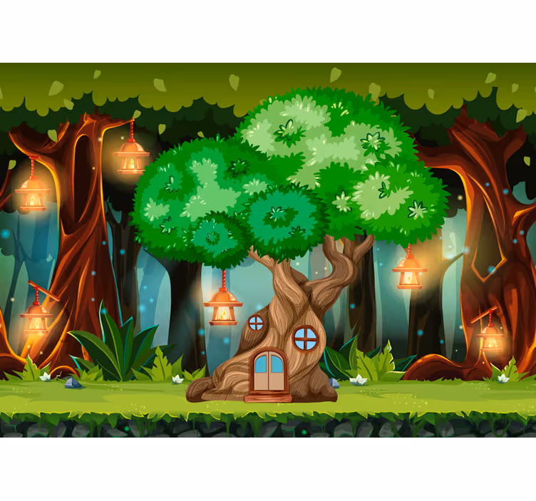 Fotobehang kinderkamer Fantasie boomhut - TenStickers