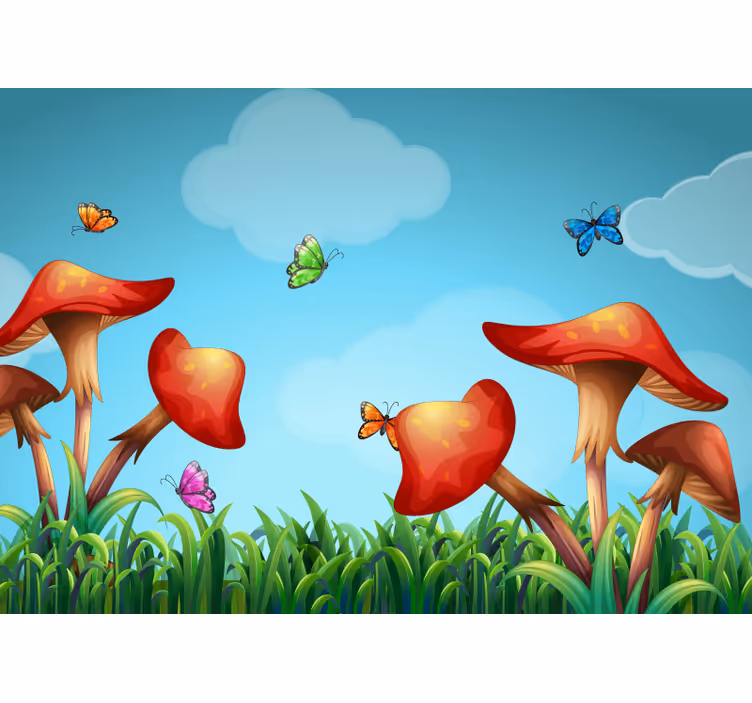 Fantasierijke paddenstoelentuin fotobehang natuur - TenStickers