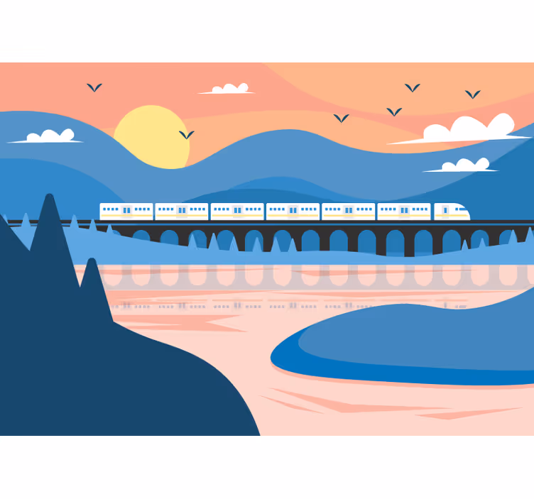 Fotobehang stad train over bridge - TenStickers