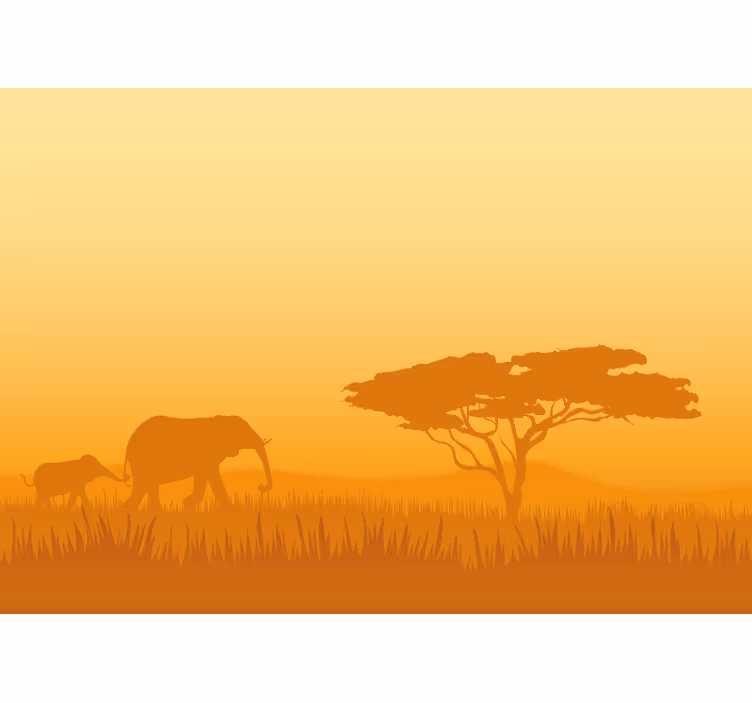 Olifanten op safari foto behang dieren - TenStickers
