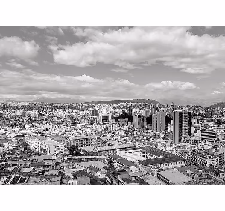 Perspectief van de stedelijke skyline fotobehang stad - TenStickers