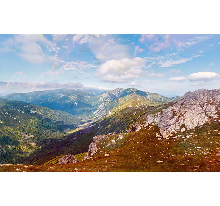 Fotobehang bergen panoramisch uitzicht op bergen - TenStickers