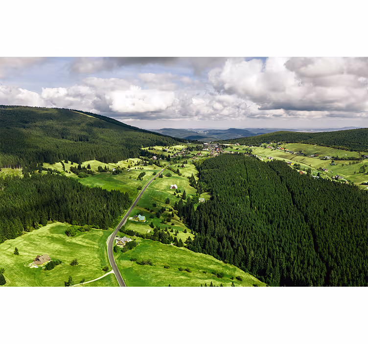 Weelderige groene heuvels fototapet landschap - TenStickers