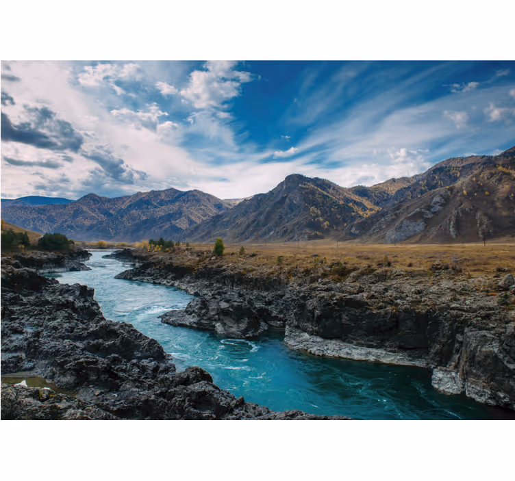 Rivier berg uitzicht fototapet landschap - TenStickers