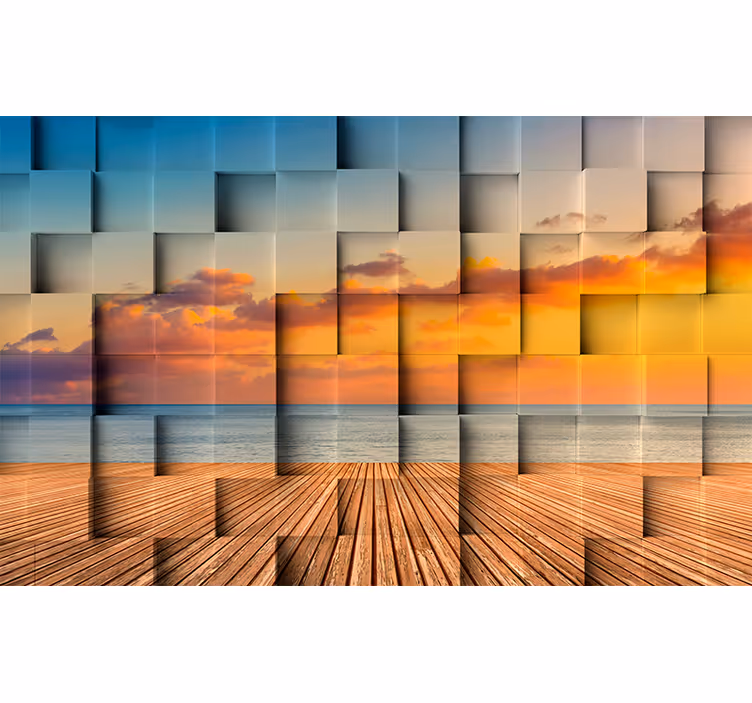 3d behang zonsondergang uitzicht op de oceaan - TenStickers