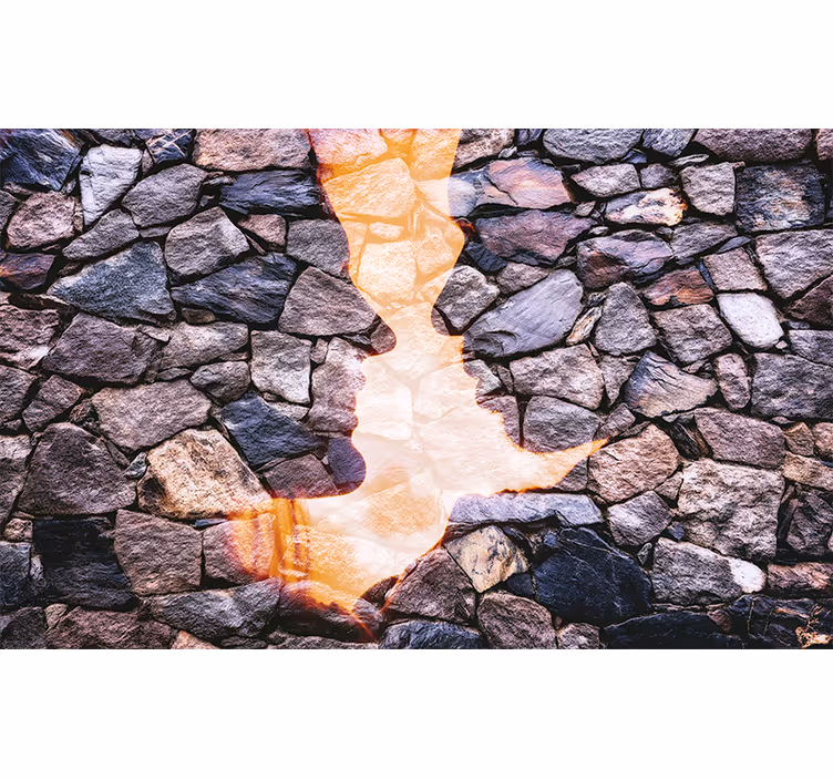 Abstract fotobehang silhouetten van steen gezichten - TenStickers