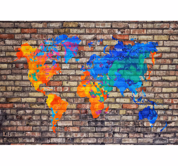 Fotobehang wereldkaart kleurrijke geografische kaart - TenStickers