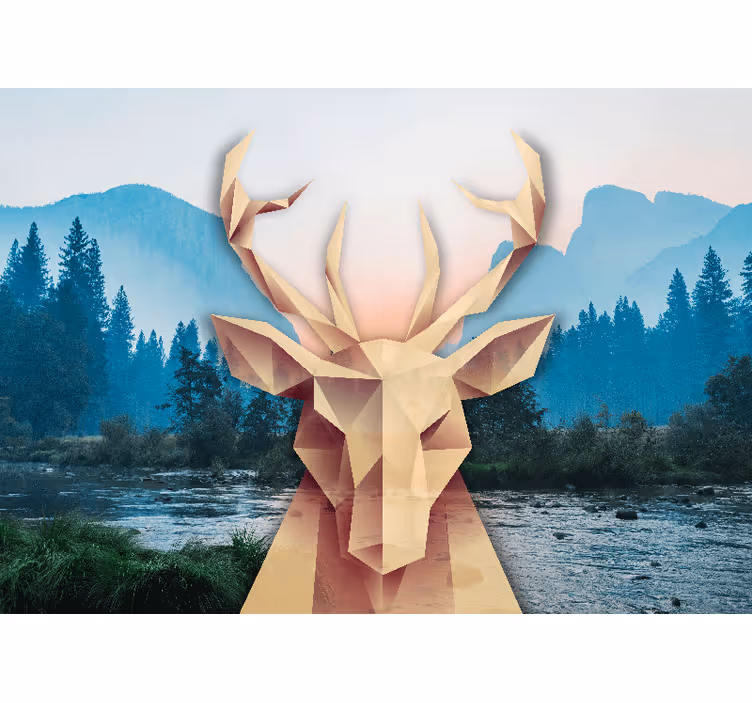 Geometrisch hertenportret foto behang dieren - TenStickers