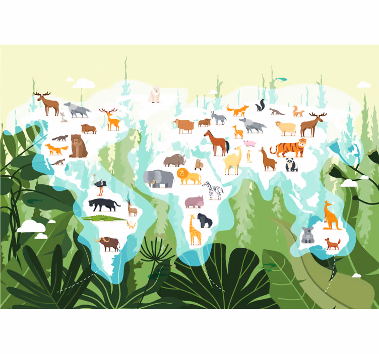 Foto behang dieren werelddierenkaart - TenStickers