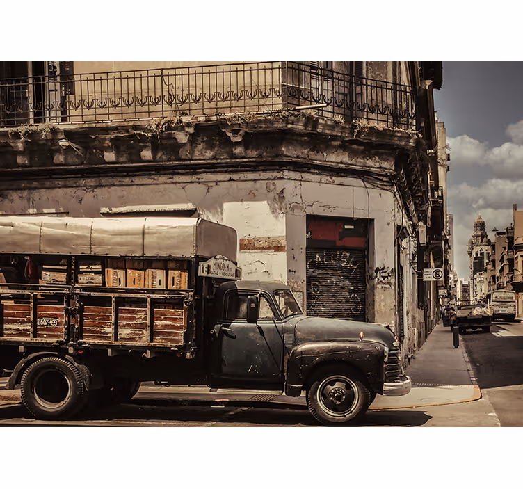 Fotobehang stad vintage truck straat - TenStickers