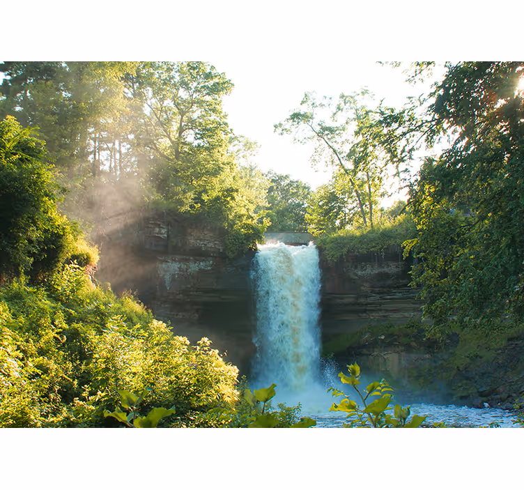 Rustig zonnig uitzicht foto behang waterval - TenStickers