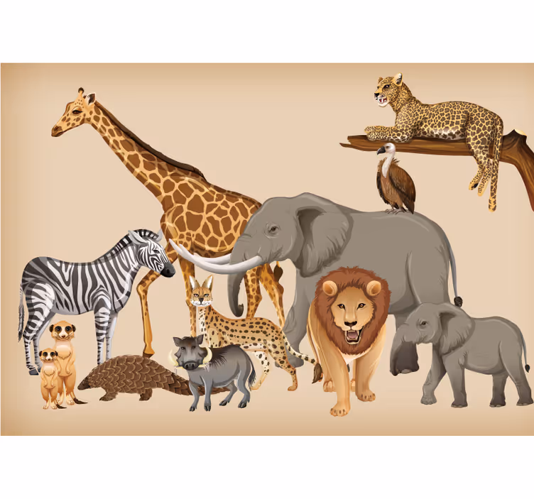 Savannewilde dierencollectie foto behang dieren - TenStickers