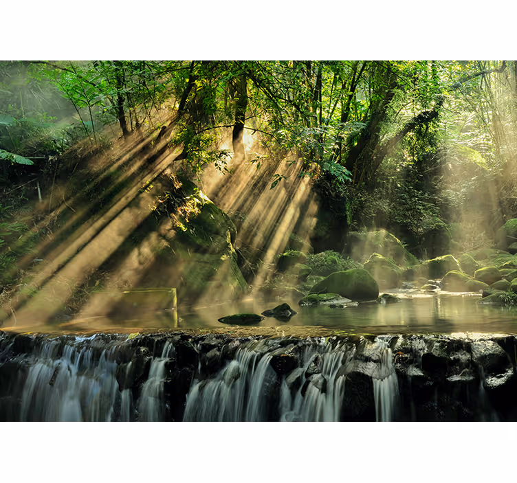 Serene watervalomgeving fotobehang natuur - TenStickers