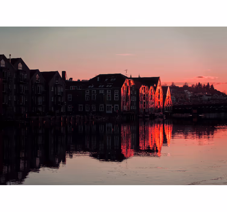 Weerspiegelende grachtenpanden fotobehang stad - TenStickers