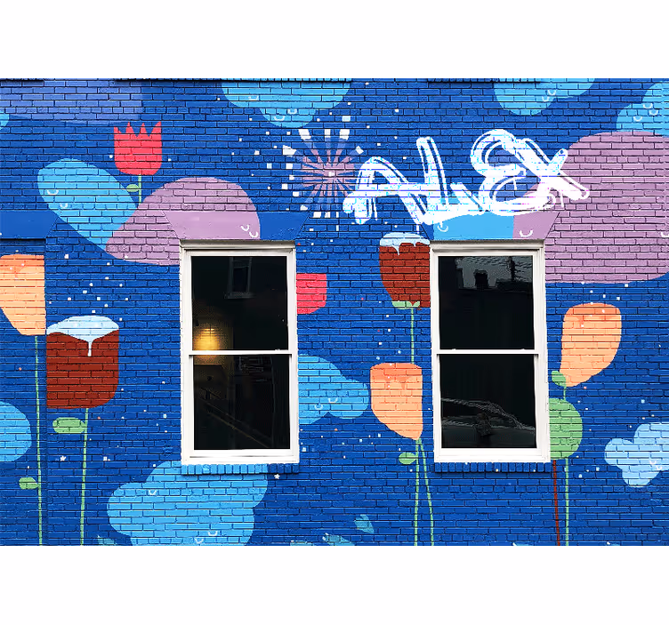 Kleurrijke bloemenelementen Fotobehang graffiti - TenStickers