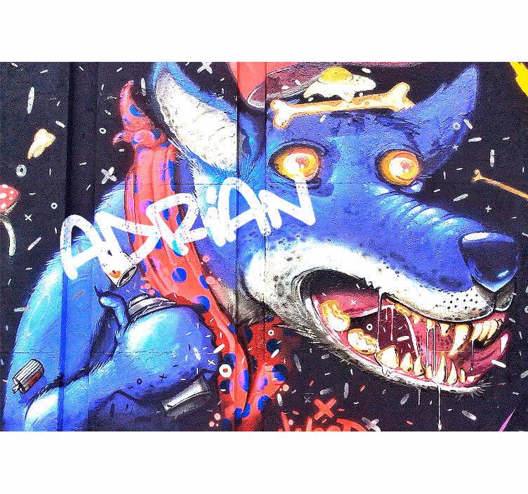 Aanpasbare blauwe wolf Fotobehang graffiti - TenStickers