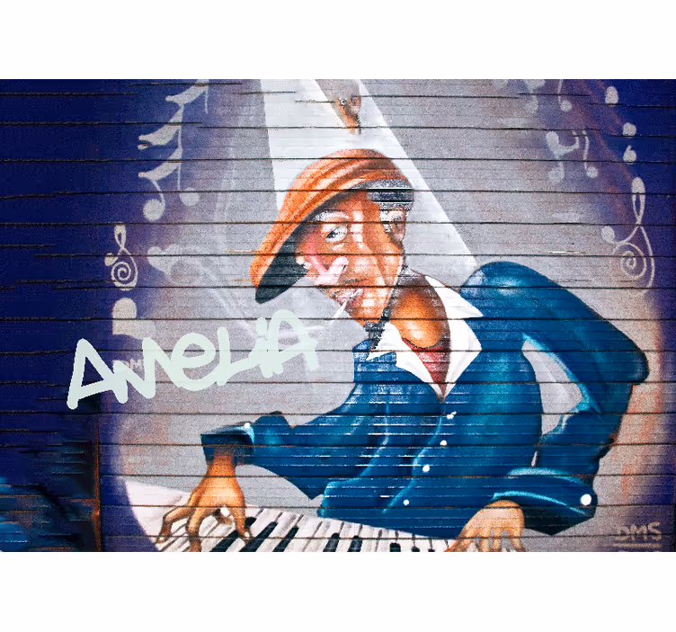 Muzikant met hoed Fotobehang graffiti - TenStickers