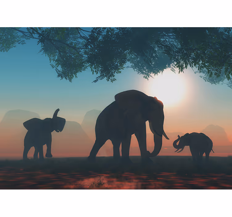 Foto behang dieren olifanten in silhouet bij schemering - TenStickers