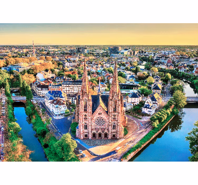Luchtfoto kathedraal fotobehang stad - TenStickers
