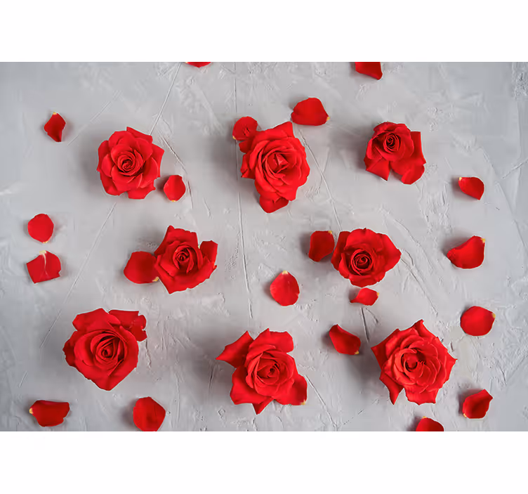 Rode rozenblaadjes bloemen foto behang - TenStickers