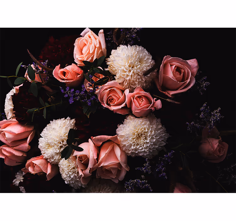 Sierlijke botanische compositie bloemen foto behang - TenStickers
