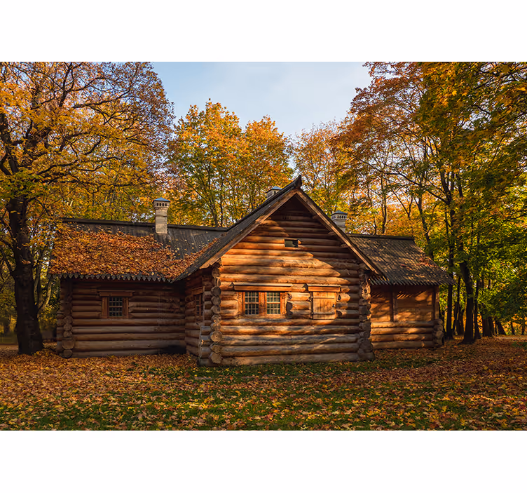 Herfst blokhut fototapet landschap - TenStickers
