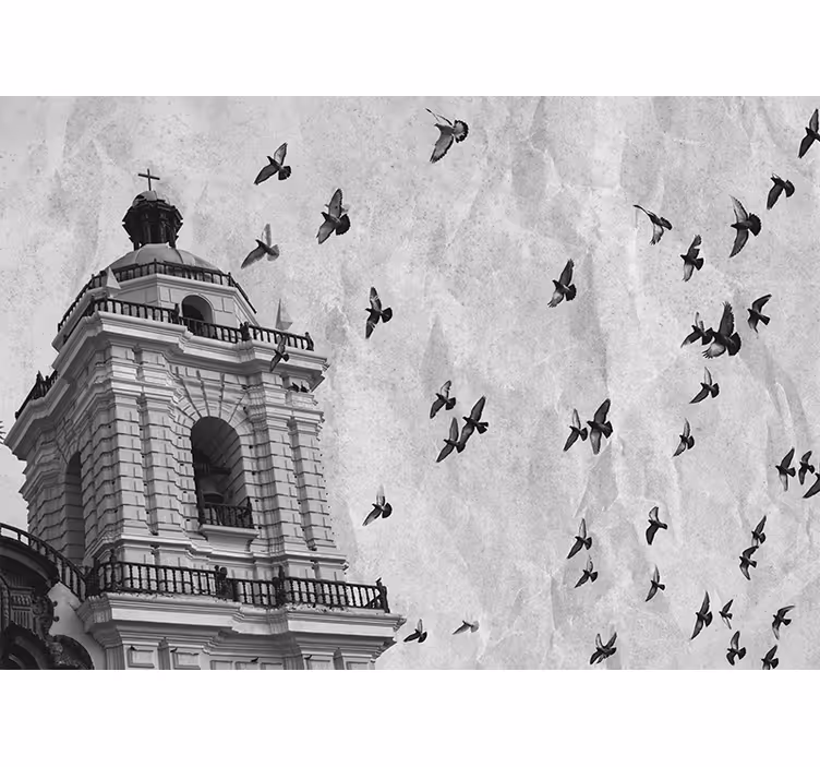 Fotobehang stad historische toren vogels - TenStickers
