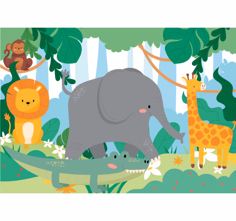 Foto behang dieren vriendelijke jungle dieren - TenStickers