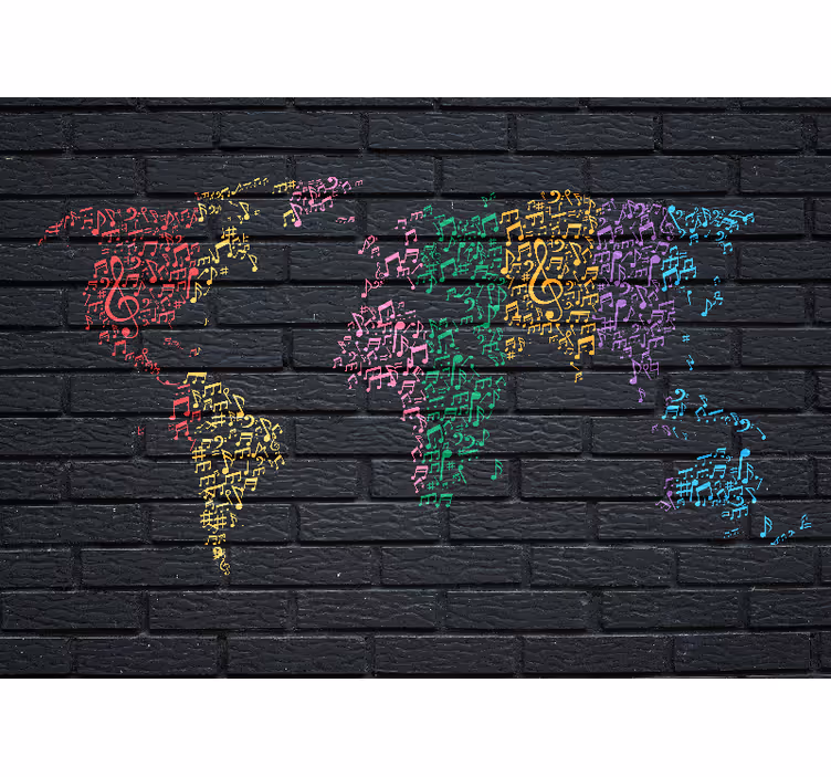 Fotobehang muziek wereldkaart van muziek - TenStickers
