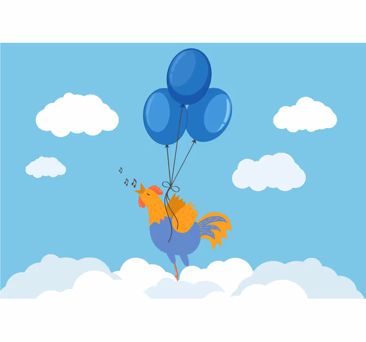 Fotobehang kinderkamer zingende haan ballonnen - TenStickers