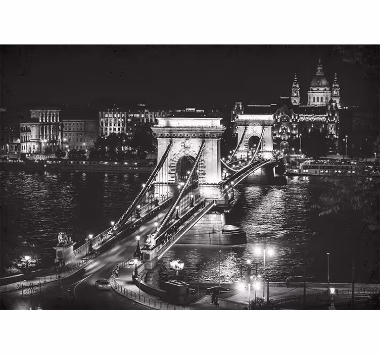 Fotobehang stad chain bridge nacht - TenStickers