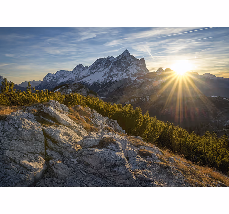 Fotobehang bergen majestueuze zonsopgang pieken - TenStickers