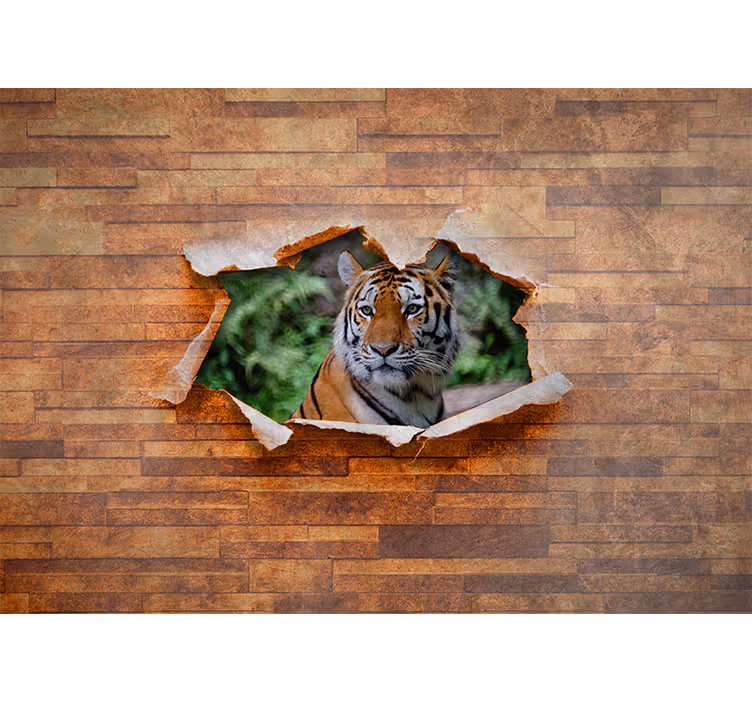 Foto behang dieren tijgerkop aan de muur - TenStickers