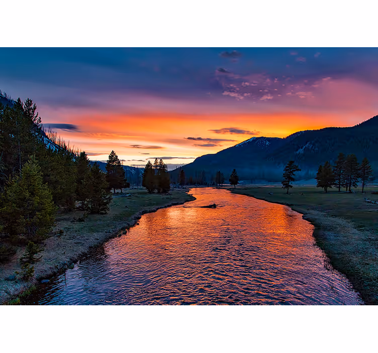 Zonsondergang rivier uitzicht fototapet landschap - TenStickers