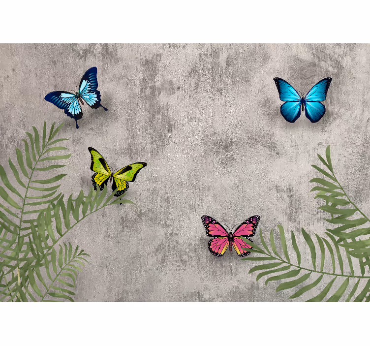 Bloemen foto behang vlinders en bladeren - TenStickers