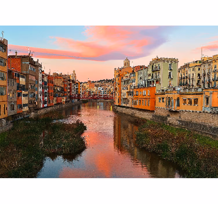 Fotobehang stad girona rivier zonsondergang - TenStickers