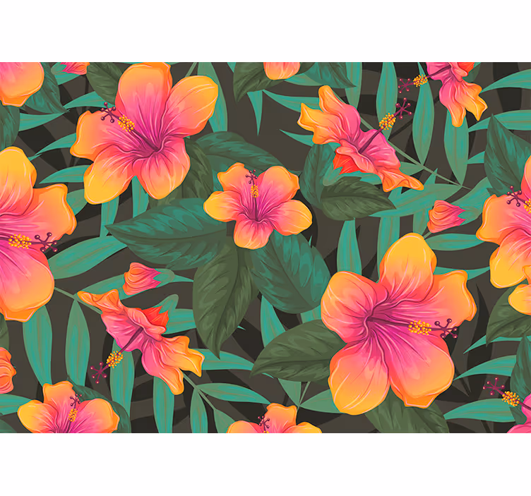 Levendige hibiscusbloemen bloemen foto behang - TenStickers
