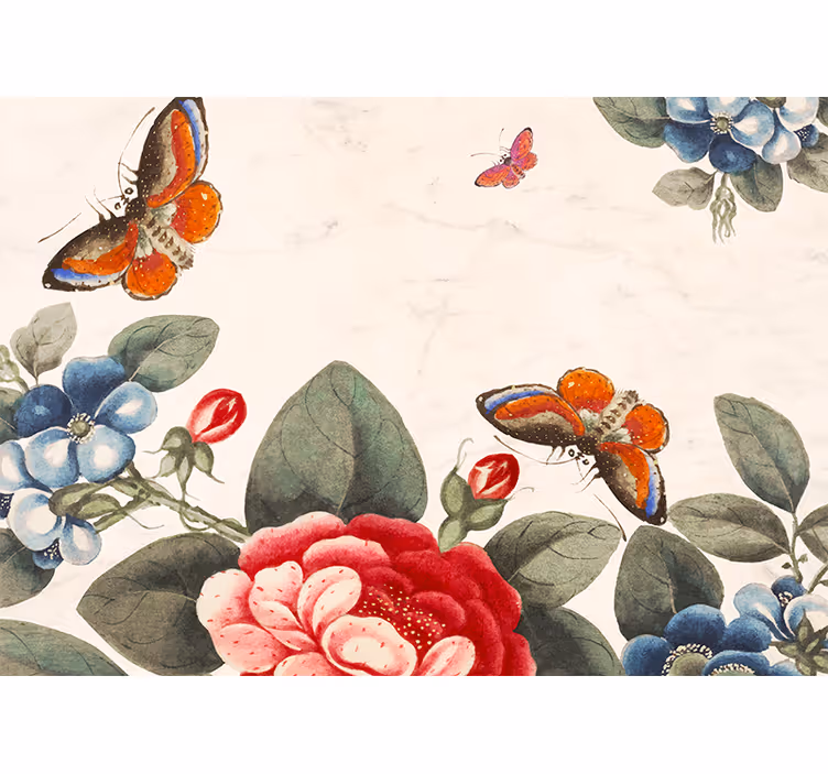 Bloemen foto behang fladderende insecten en bloesems - TenStickers